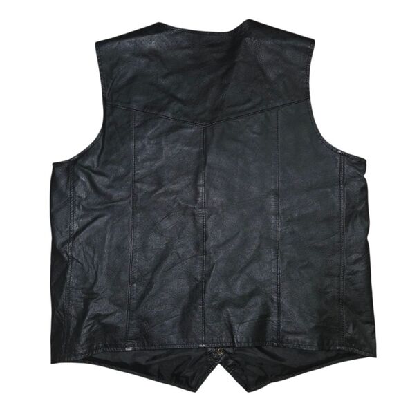 Leather Works Black Leather Men's Biker Vest Size XXL - Picture 2 of 7